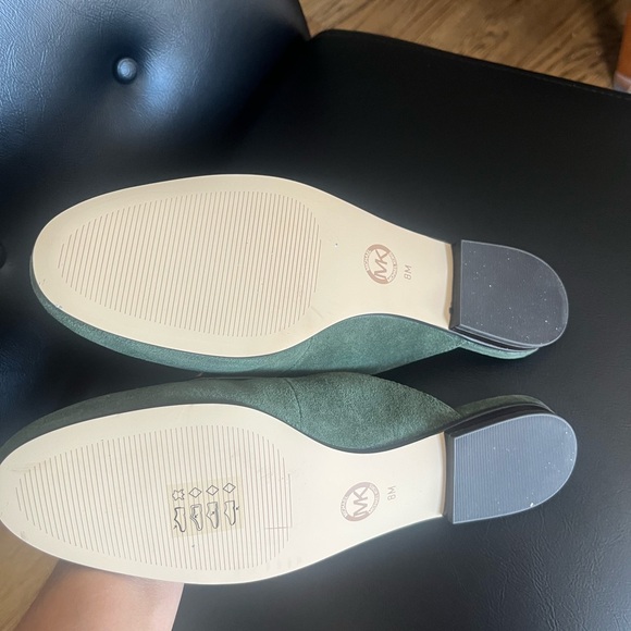 Michael Kors Olive Suede Mules with Gold Logo - Picture 4 of 5